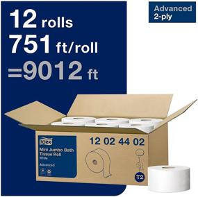 img 3 attached to 🚽 Tork Mini Jumbo Bath Tissue Roll, 2-Ply, 7.36" Diameter, 3.55" Width x 751' Length, White (Case of 12 Rolls, 9,012 Feet Total)