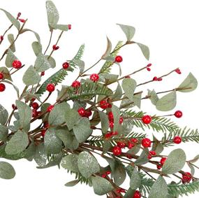 img 2 attached to 🎄 18 Inch Christmas Wreath with Green Leaves: Artificial Eucalyptus Wreath for Front Door, Berry and Pine Branch Decorations, Perfect for Holiday Party, Wall, Table, and Home Décor