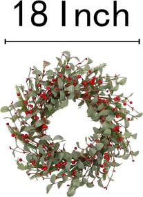 img 3 attached to 🎄 18 Inch Christmas Wreath with Green Leaves: Artificial Eucalyptus Wreath for Front Door, Berry and Pine Branch Decorations, Perfect for Holiday Party, Wall, Table, and Home Décor