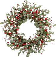 🎄 18 inch christmas wreath with green leaves: artificial eucalyptus wreath for front door, berry and pine branch decorations, perfect for holiday party, wall, table, and home décor logo