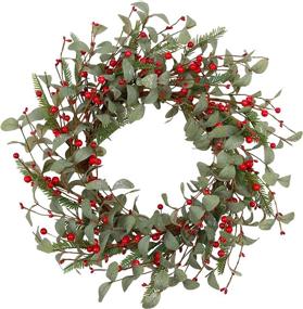 img 4 attached to 🎄 18 Inch Christmas Wreath with Green Leaves: Artificial Eucalyptus Wreath for Front Door, Berry and Pine Branch Decorations, Perfect for Holiday Party, Wall, Table, and Home Décor