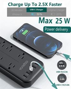 img 1 attached to 💡 YUNDOO Power Strip: 12 AC Outlets, 1 USB-C, 4 USB Ports, 6 Ft Extension Cord - Ideal for Home, Office, Dorm & More!