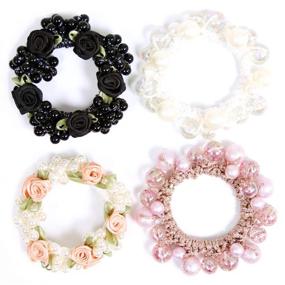 img 4 attached to Pearl Hair Ties Elastic (4 Pack), Stylish and Functional Hair Scrunchies, Hairbands Ponytail Holder – Cute Fashion Hair Accessories, Ideal for Women, Girls, and Kids