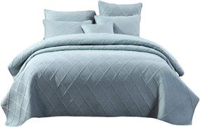img 1 attached to 🛏️ Tache Solid Seafoam Blue Green Lightweight Quilted Bedspread Set - Geometric Diamond Stitch Pattern - Soothing Pastel Soft Cotton - 3 Piece - California King