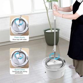 img 1 attached to 🧹 DINOKA Spin Mop and Bucket with Separate Clean/Dirty Double Water Storage, Hands-Free Microfiber Self-Wringing, Adjustable Stainless Steel Handle, 4 Microfiber Pads - Dry/Wet Cleaning