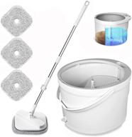 🧹 dinoka spin mop and bucket with separate clean/dirty double water storage, hands-free microfiber self-wringing, adjustable stainless steel handle, 4 microfiber pads - dry/wet cleaning logo