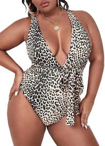 img 4 attached to MakeMeChic Womens Contrast Leopard Swimsuit Women's Clothing