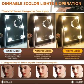 img 2 attached to 🪞 DASLAVA Hollywood LED Vanity Mirror with 3 Color Lights and Touch Sensors - 10X Magnification, Dimmable Bulbs, 360 Degree Rotating - 15.5x14Inch Square Desk Mirror