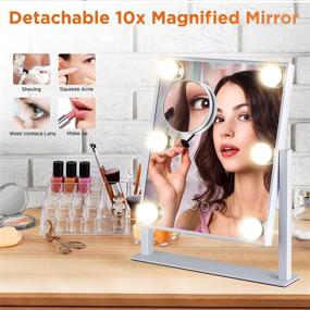 img 1 attached to 🪞 DASLAVA Hollywood LED Vanity Mirror with 3 Color Lights and Touch Sensors - 10X Magnification, Dimmable Bulbs, 360 Degree Rotating - 15.5x14Inch Square Desk Mirror