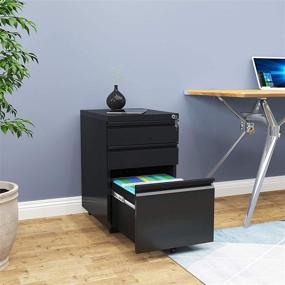 img 3 attached to 🗄️ YITAHOME Pre-Assembled 3-Drawer Mobile File Cabinet with Lock, Office Storage Filing Cabinet for Legal/Letter Size - Black, Under Desk Metal File Cabinet (Wheels Included)