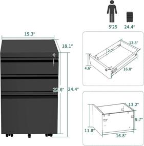 img 1 attached to 🗄️ YITAHOME Pre-Assembled 3-Drawer Mobile File Cabinet with Lock, Office Storage Filing Cabinet for Legal/Letter Size - Black, Under Desk Metal File Cabinet (Wheels Included)