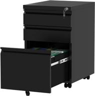 🗄️ yitahome pre-assembled 3-drawer mobile file cabinet with lock, office storage filing cabinet for legal/letter size - black, under desk metal file cabinet (wheels included) logo