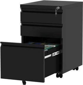 img 4 attached to 🗄️ YITAHOME Pre-Assembled 3-Drawer Mobile File Cabinet with Lock, Office Storage Filing Cabinet for Legal/Letter Size - Black, Under Desk Metal File Cabinet (Wheels Included)