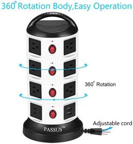 img 2 attached to 💡 15-розеточная башенная защита от перенапряжения с 2-портовым USB, 5,9 футовым кабелем, защитой от перегрузки и безопасными розетками с дверцей – идеально подходит для ПК и мобильных электронных устройств.