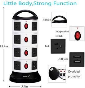 img 1 attached to 💡 15-розеточная башенная защита от перенапряжения с 2-портовым USB, 5,9 футовым кабелем, защитой от перегрузки и безопасными розетками с дверцей – идеально подходит для ПК и мобильных электронных устройств.