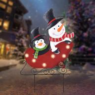 lightshine metal christmas decorations: snowman & penguin on sleigh, solar yard stakes with led lights for outdoor christmas decor logo