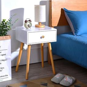 img 1 attached to 🛏️ Tiita Small Fashion Modern Nightstand with Storage Drawer - Solid Wood Legs, Assemble Bedside Cabinet End Side Table for Bedroom, Living Room, Office - 15.7”x11.8”x21.5”