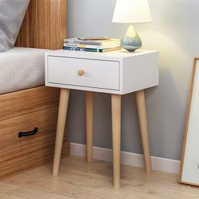 img 3 attached to 🛏️ Tiita Small Fashion Modern Nightstand with Storage Drawer - Solid Wood Legs, Assemble Bedside Cabinet End Side Table for Bedroom, Living Room, Office - 15.7”x11.8”x21.5”