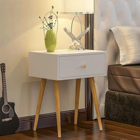 img 2 attached to 🛏️ Tiita Small Fashion Modern Nightstand with Storage Drawer - Solid Wood Legs, Assemble Bedside Cabinet End Side Table for Bedroom, Living Room, Office - 15.7”x11.8”x21.5”