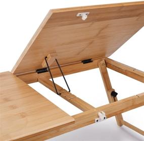 img 2 attached to 🎋 Бамбуковый стол для ноутбука: регулируемый, наклонный верх с ящиком - идеально подходит для завтрака, сервировки и использования в кровати.