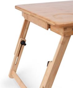 img 1 attached to 🎋 Бамбуковый стол для ноутбука: регулируемый, наклонный верх с ящиком - идеально подходит для завтрака, сервировки и использования в кровати.