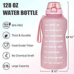 img 2 attached to 💧 128 oz BPA Free Water Bottle with Time Marker & Straw - Large Motivational Sports Water Jug to Help Women and Men Stay Hydrated Daily - Leakproof Tritan Frosted Big Plastic Office Water Container