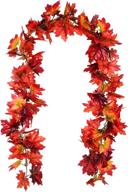 🍁 artiflr 2 pack fall garland maple leaf - artificial autumn foliage thanksgiving decor for home wedding fireplace party - 5.5ft/piece hanging vine garland, red logo