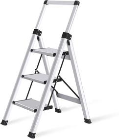 img 4 attached to 🪜 Xinsunho Retractable Handgrip 3 Step Ladder: Safety Wide Pedal Stool, 300 lbs Capacity, Slim Design - Aluminum