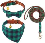 classic plaid adjustable bow tie dog collar and leash set with bell, including bandana and collars, ideal for puppy cats – 3 pcs logo