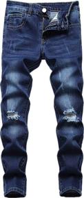 img 4 attached to Black Skinny Ripped Elastic Zipper Boys' Clothing ~ Jeans