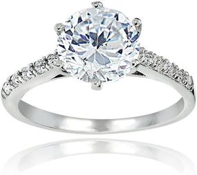 img 4 attached to Hoops & Loops Sterling Silver 8mm Round CZ 6-Prong Solitaire Bridal Ring