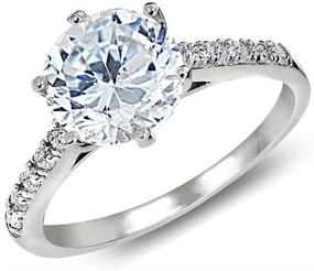 img 1 attached to Hoops & Loops Sterling Silver 8mm Round CZ 6-Prong Solitaire Bridal Ring