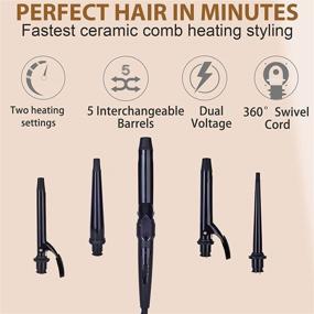 img 3 attached to 🔥 Curling Wand, O'Bella Обновленный набор из 5 в 1 для завивки волос: достигайте любого стиля с керамическим турмалиновым покрытием и быстрым разогревом PTC.