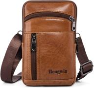 📱 hengwin genuine leather cellphone pouch belt clip holster case - iphone 12 pro max, samsung galaxy note 20 ultra, s10 plus, and more - stylish crossbody phone bag for men (brown) logo