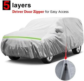 img 4 attached to KAKIT 5 Layers Jeep Wrangler Car Cover 4 Door - Waterproof, All Weather UV Protection, Driver Door Zipper, Fits up to 194&#34;