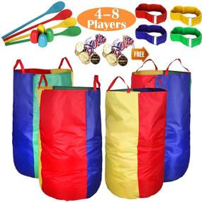 img 4 attached to 🎉 Fun Outdoor Lawn Games: Potato Sack Race Bags for Kids and Adults, Egg and Spoon Race Games, 3-Legged Race Bands, Game Prizes - Perfect for Backyard Field Day Birthday Parties and Family Gatherings