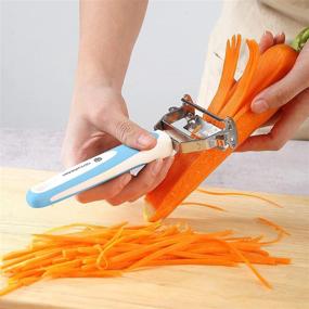 img 2 attached to 🥕 Premium 4-Piece Stainless Steel Vegetable Peeler Set - Blue, Multi-purpose Peelers with Comfortable Grip Design for Efficient Kitchen Preparations. Includes Free Silicone Brush!