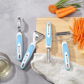 img 3 attached to 🥕 Premium 4-Piece Stainless Steel Vegetable Peeler Set - Blue, Multi-purpose Peelers with Comfortable Grip Design for Efficient Kitchen Preparations. Includes Free Silicone Brush!