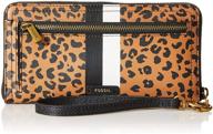 💼 fossil women's logan leather rfid-blocking zip clutch wallet with wristlet strap logo