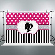 🎀 riyidecor barbie party backdrop - 7wx5h feet black and white stripes polka dot glamour girl birthday baby shower party photography background banner cake table decoration decor props photo shoot fabric logo