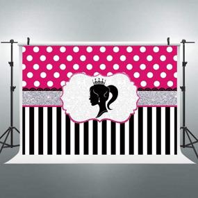 img 4 attached to 🎀 Riyidecor Barbie Party Backdrop - 7Wx5H Feet Black and White Stripes Polka Dot Glamour Girl Birthday Baby Shower Party Photography Background Banner Cake Table Decoration Decor Props Photo Shoot Fabric