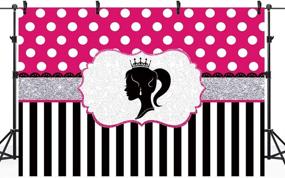 img 3 attached to 🎀 Riyidecor Barbie Party Backdrop - 7Wx5H Feet Black and White Stripes Polka Dot Glamour Girl Birthday Baby Shower Party Photography Background Banner Cake Table Decoration Decor Props Photo Shoot Fabric