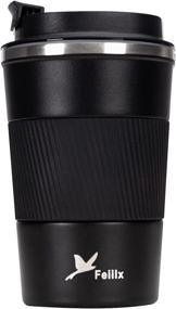 img 3 attached to Premium Double-layer Stainless Steel Travel Cup - Vacuum Insulated Coffee Cup, Flip Lid and Fat-bottomed Design, 13.4 oz (380g), Black