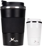 premium double-layer stainless steel travel cup - vacuum insulated coffee cup, flip lid and fat-bottomed design, 13.4 oz (380g), black logo