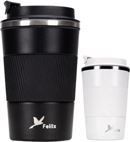 img 4 attached to Premium Double-layer Stainless Steel Travel Cup - Vacuum Insulated Coffee Cup, Flip Lid and Fat-bottomed Design, 13.4 oz (380g), Black