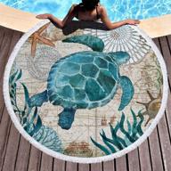 icosamro round beach towel turtle: microfiber blanket for kids and adults - 59 inches, blue logo