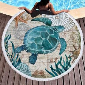 img 4 attached to IcosaMro Round Beach Towel Turtle: Microfiber Blanket for Kids and Adults - 59 Inches, Blue