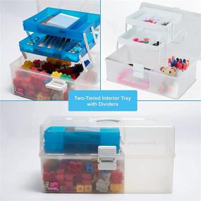 img 1 attached to 📦 livinbox Plastic Storage Box: Versatile 10L Organizer for Art, Craft, and Cosmetics - Removable Tray and Blue Design