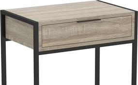 img 2 attached to 🌑 Safdie & Co. Dark Taupe Accent Table with Drawer and Shelf - Black Metal Frame, Beige Finish