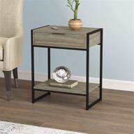 🌑 safdie & co. dark taupe accent table with drawer and shelf - black metal frame, beige finish logo